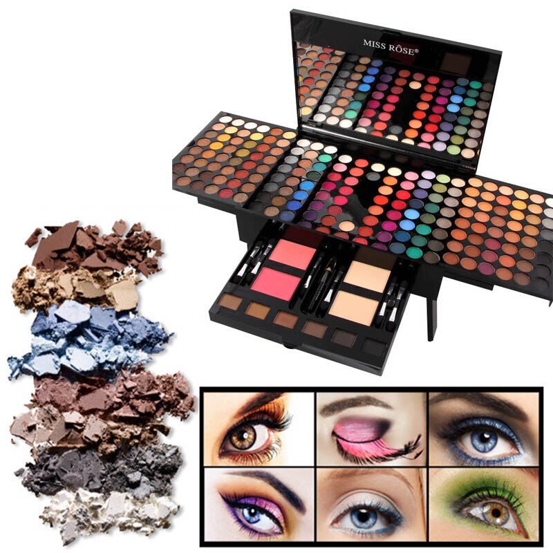 Open 180-color makeup palette with eyeshadow, blush, contour and powder shades