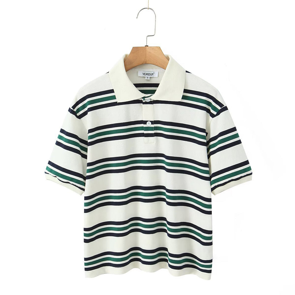 Retro Striped Cotton Polo