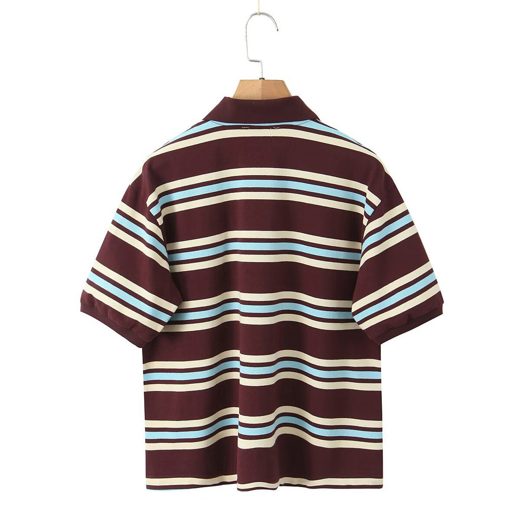 Retro Striped Cotton Polo