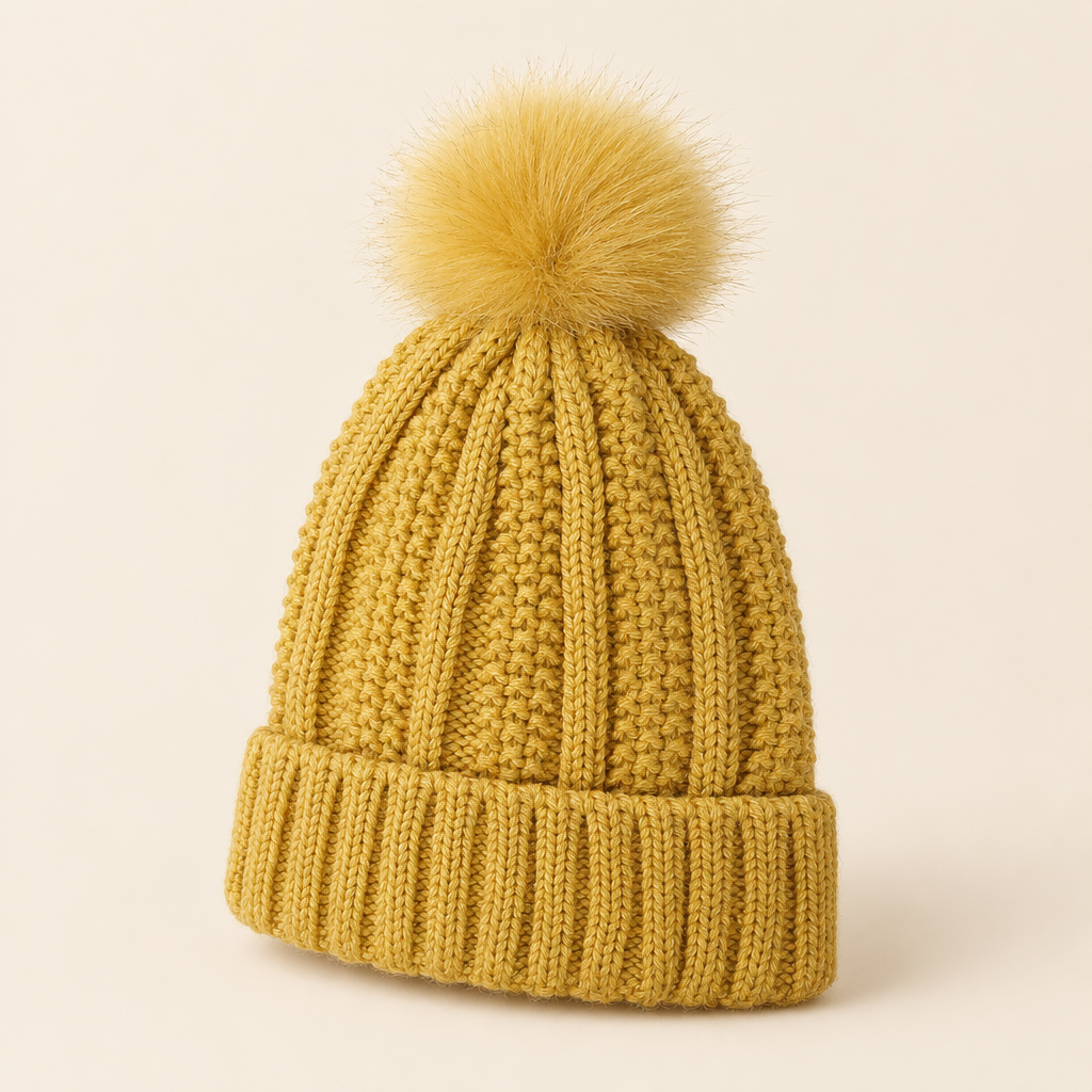 Faux Fur Pom Pom Knit Beanie