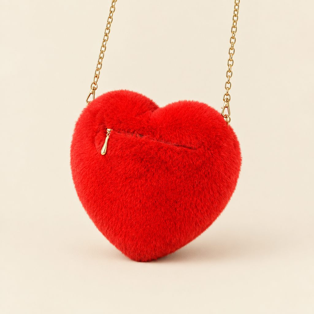 Plush Heart Chain Shoulder Bag