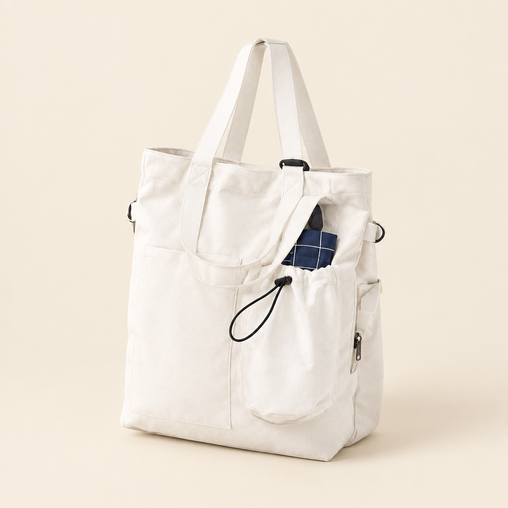 Canvas Multi-Pocket Tote Handbag