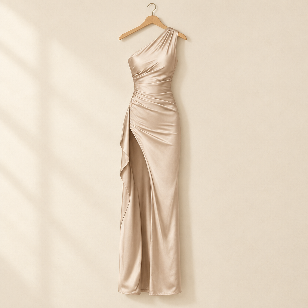 One-Shoulder Backless Slit Maxi Dress