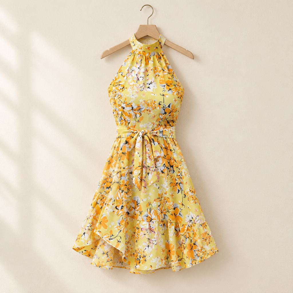 Floral Halter Neck Summer Dress