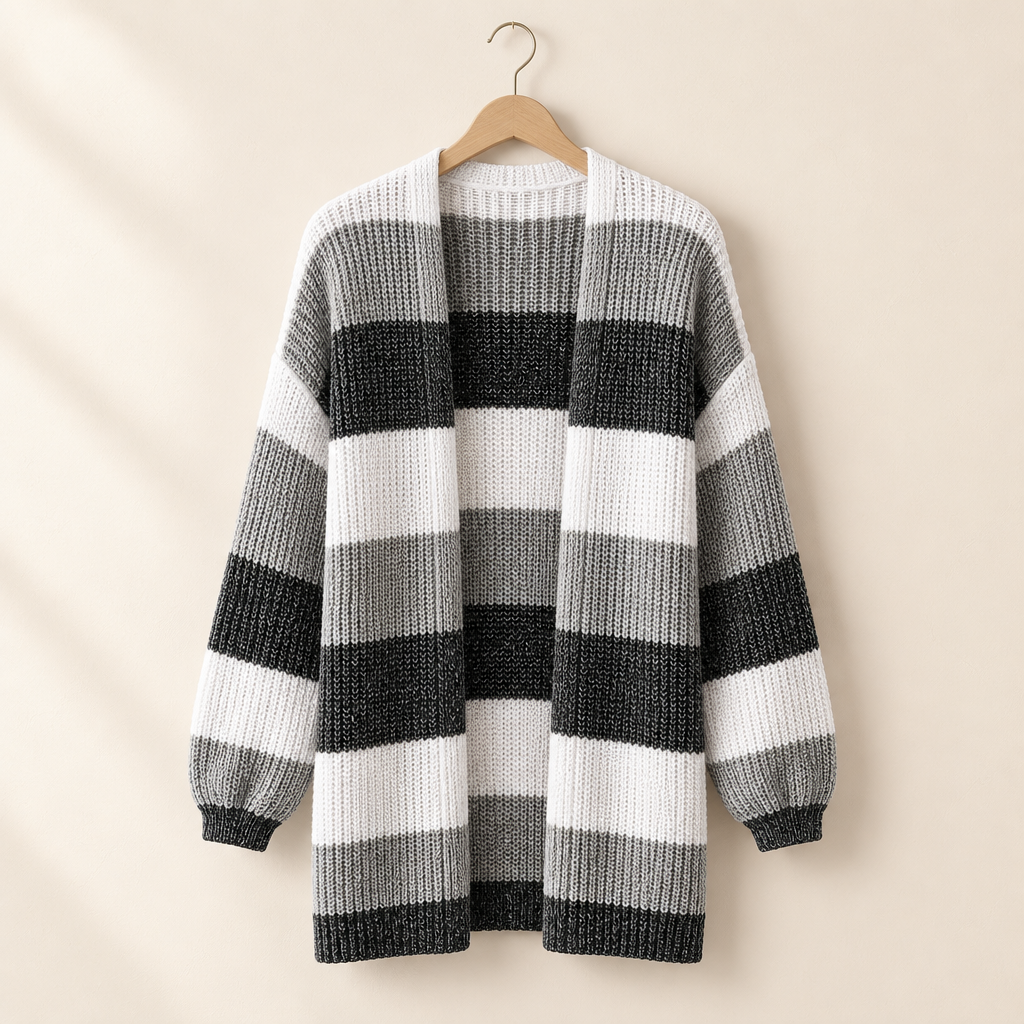 Striped Chunky Knit Open Cardigan