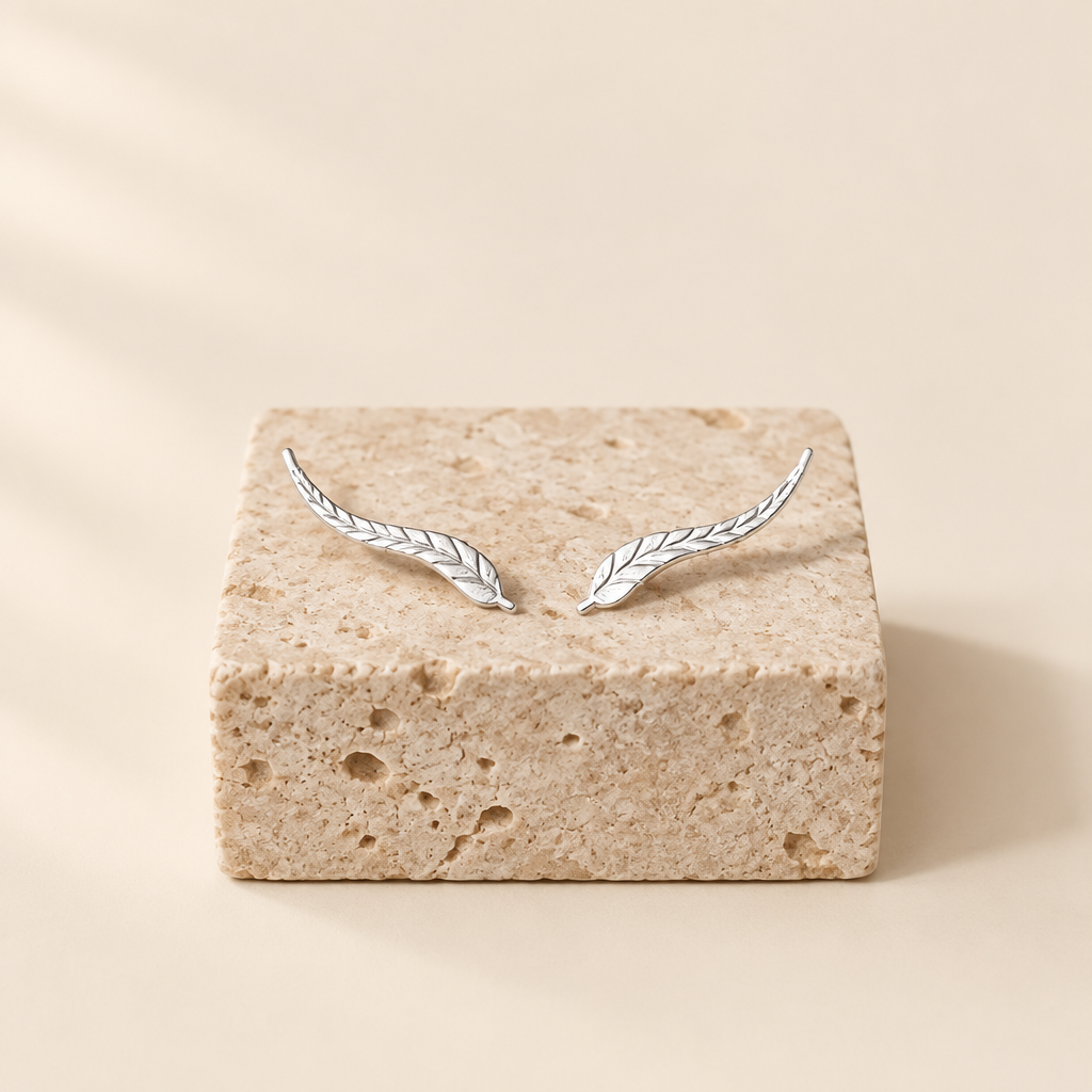 Silver Leaf Ear Climber Earrings
