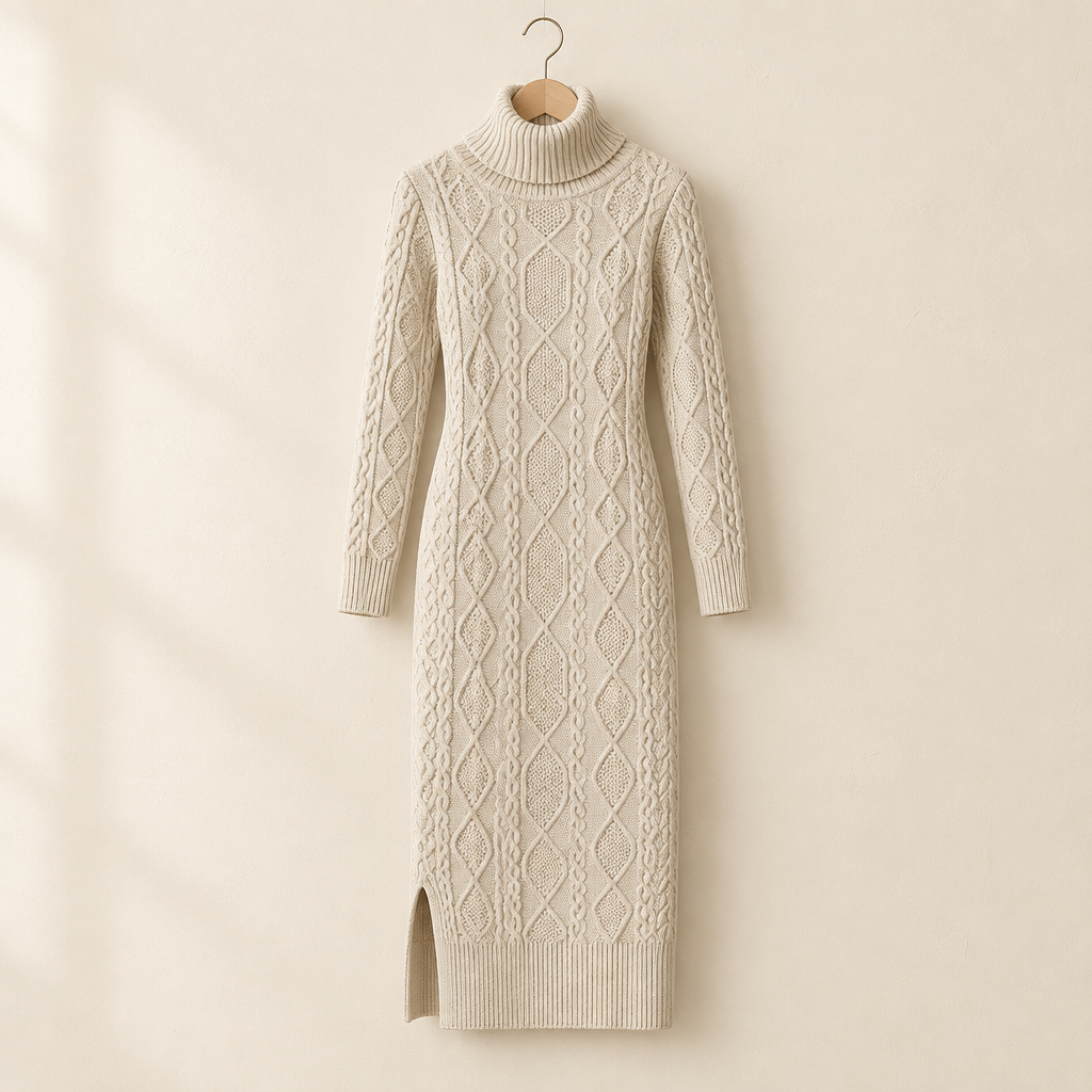 Turtleneck Knit Maxi Dress with Slit