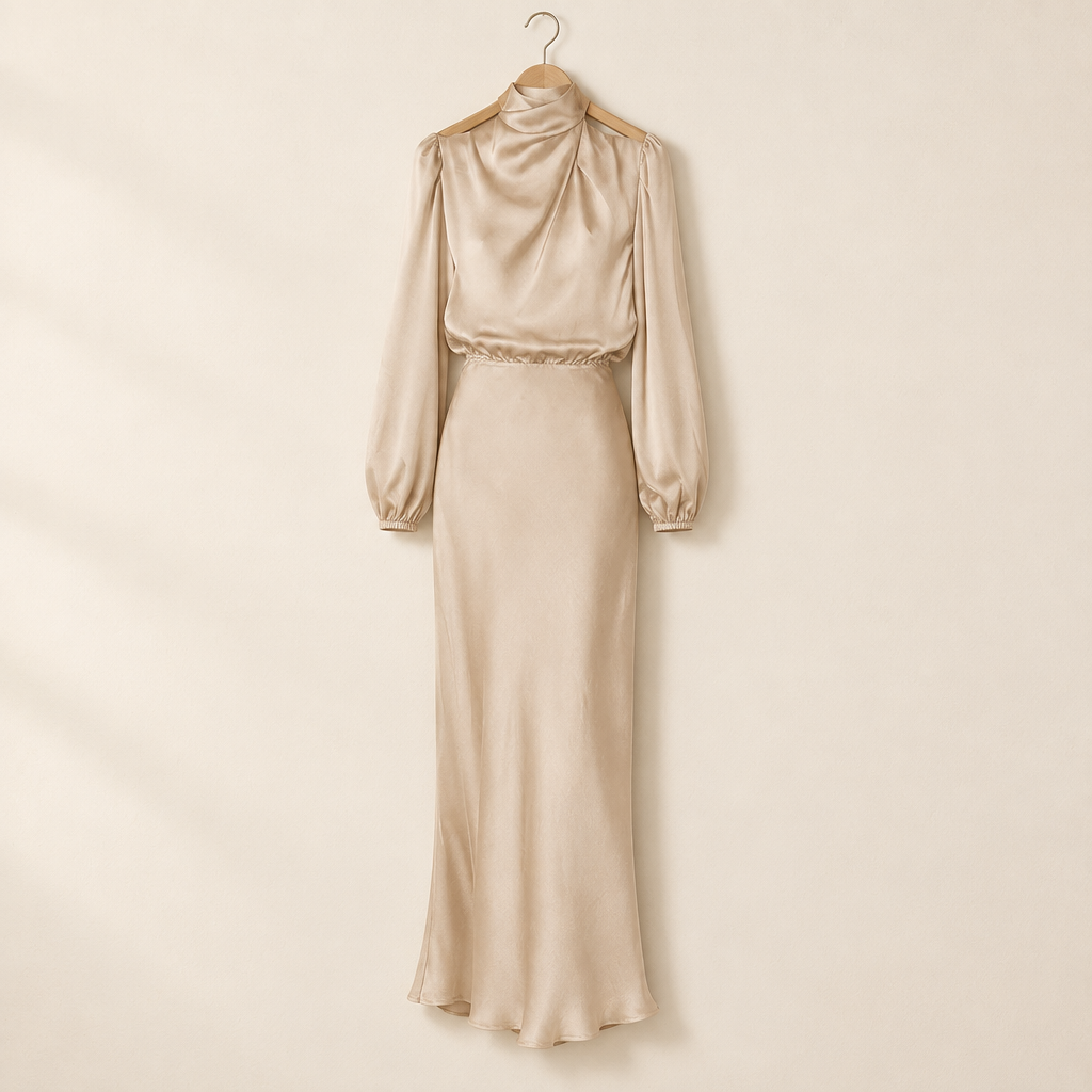 Satin Halter-Neck Evening Gown