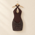 Sequin Halter Ruched Sheath Dress