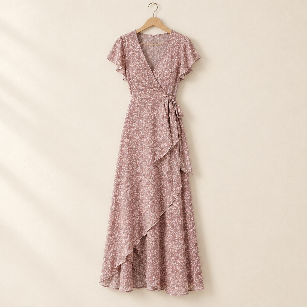 Floral Wrap Ruffle Maxi Dress