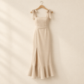 Lace-Up Back Split Slip Dress