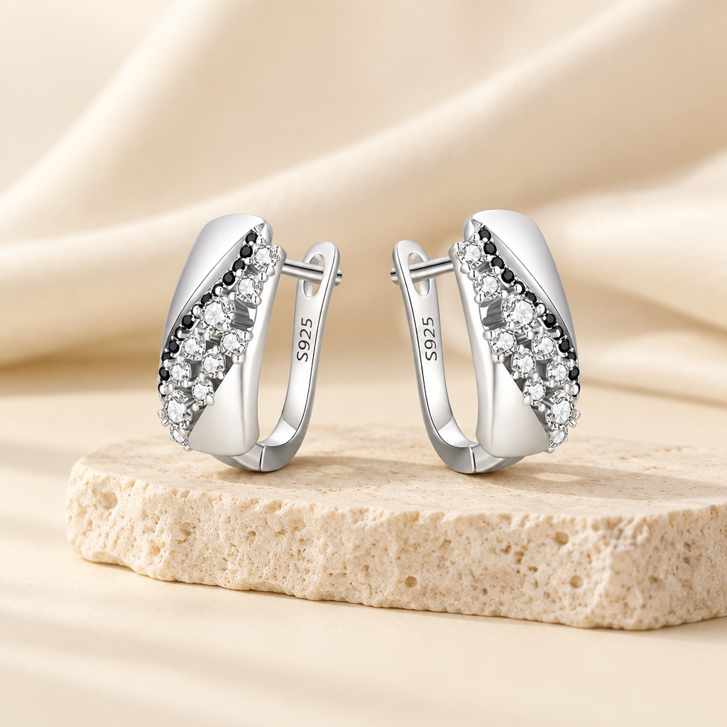 Silver Pavé Huggie Earrings
