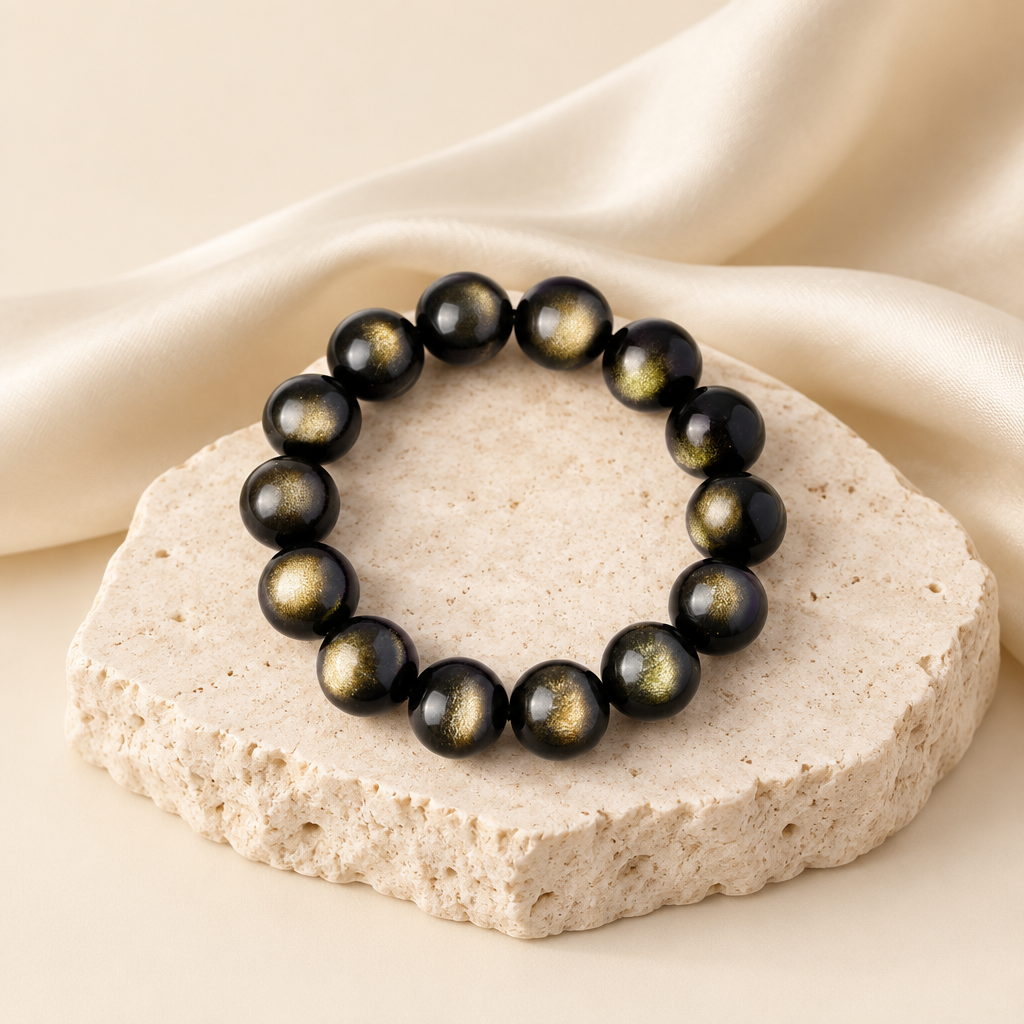 Gold Obsidian Beaded Bracelet