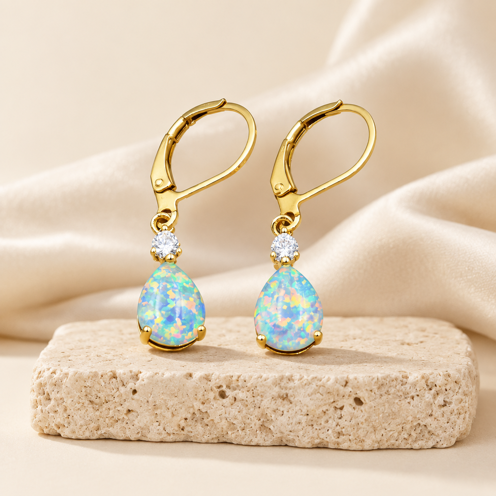 Opal Teardrop Drop Earrings