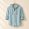Cotton-Linen Hooded Button Shirt