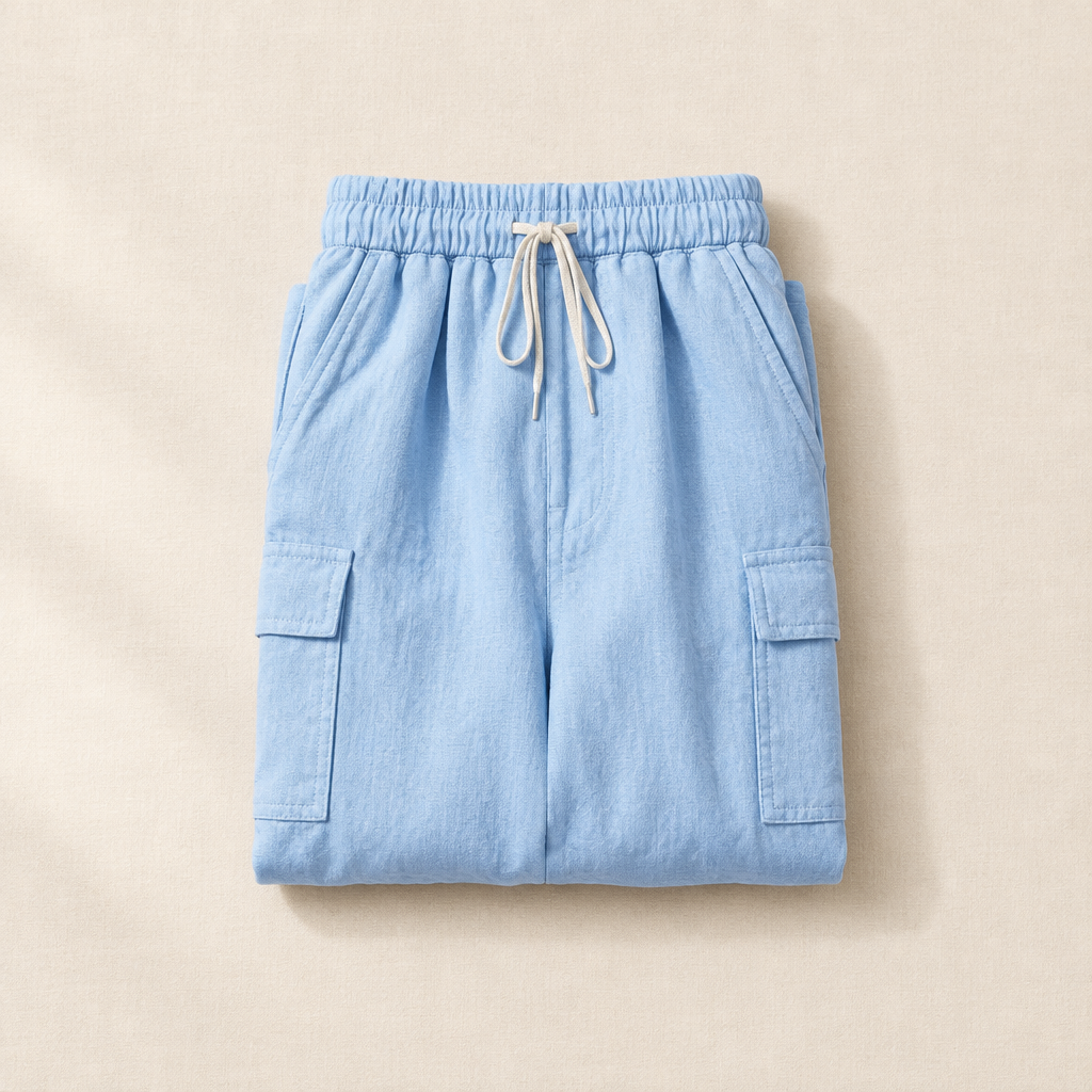 Multi-Pocket Linen Straight Trousers