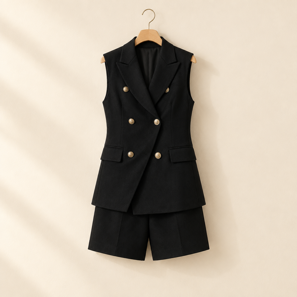 Double-Breasted Waistcoat & Shorts Set