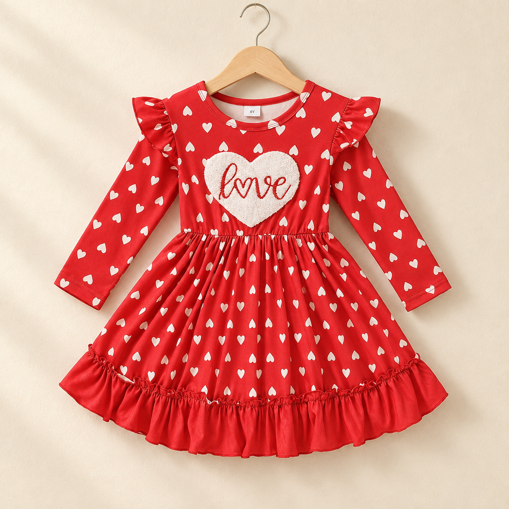 Heart Print 'LOVE' Ruffle Dress