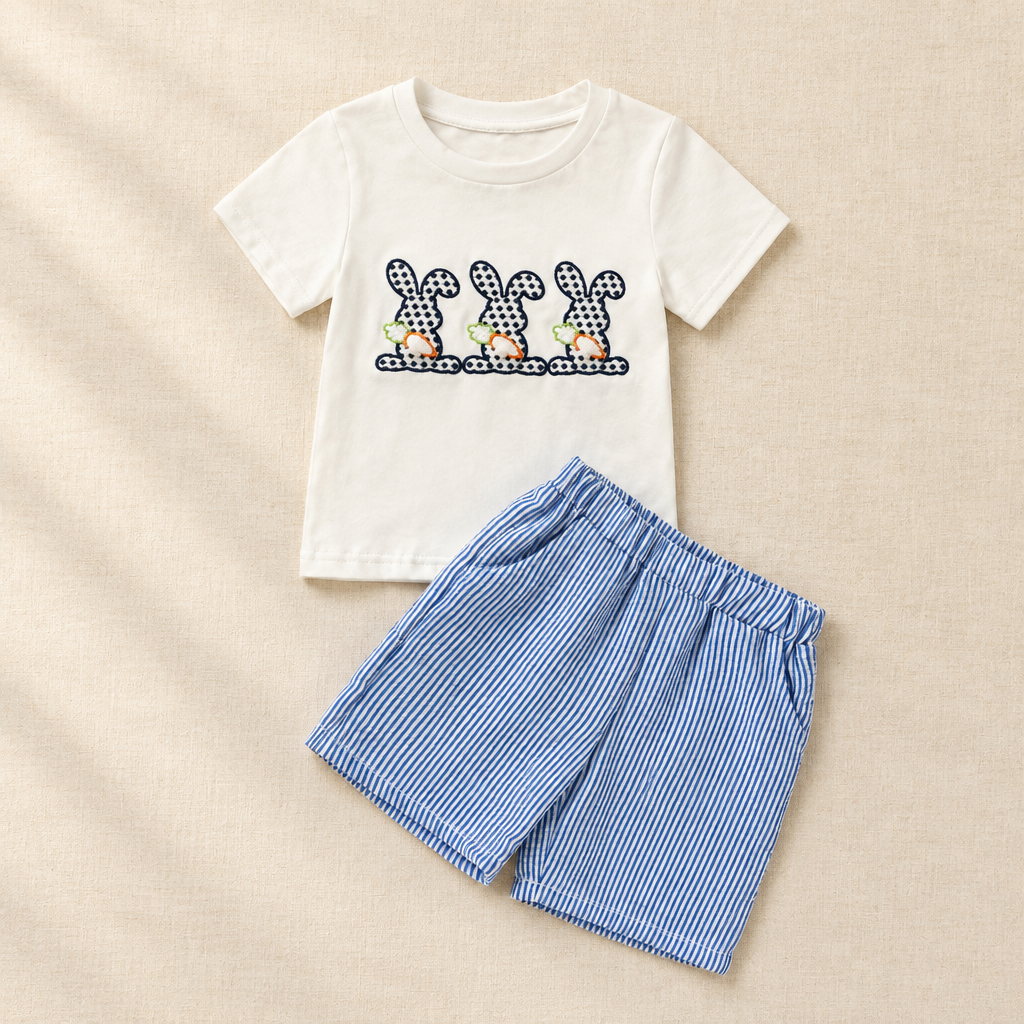 Bunny Tee & Striped Shorts Set