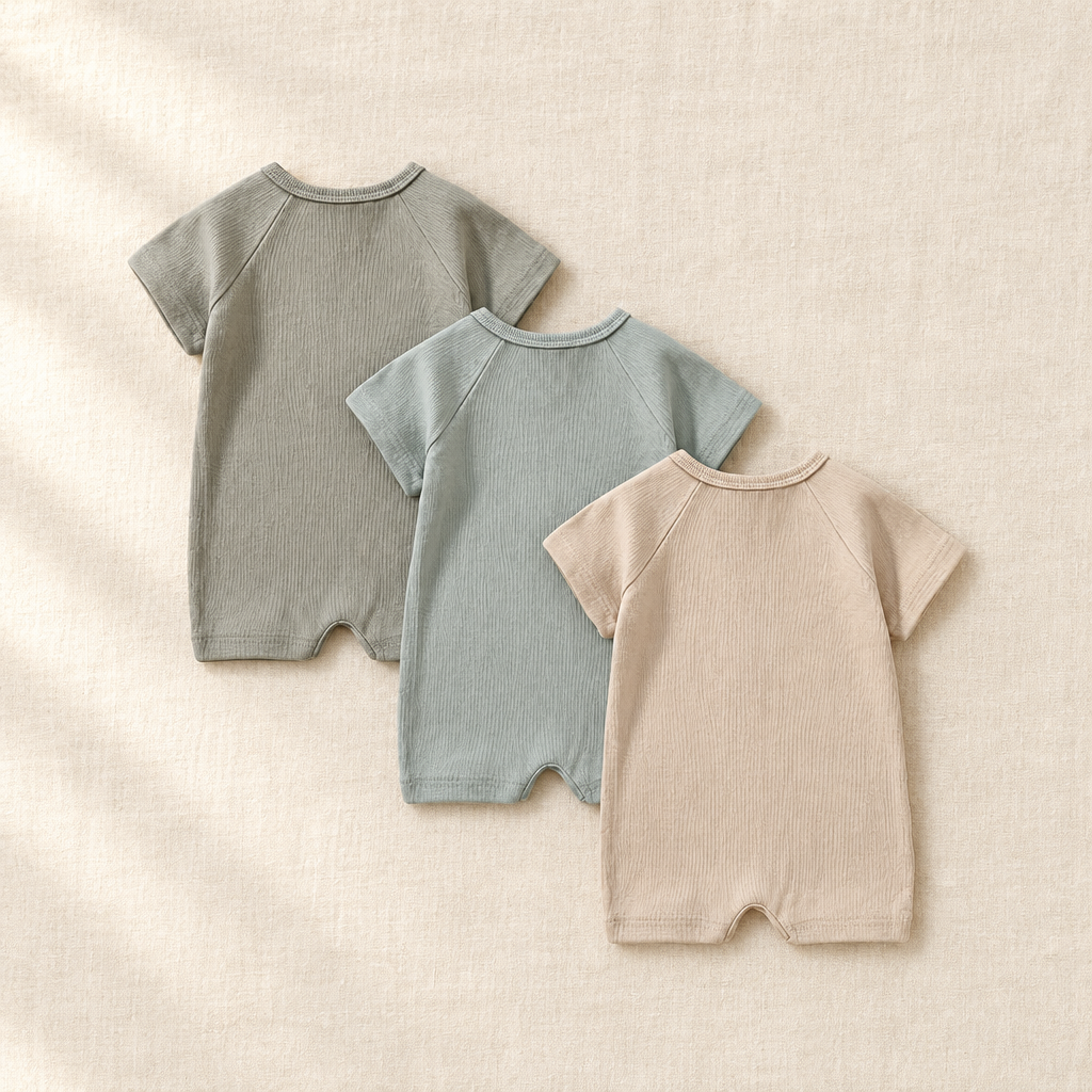 Ribbed Button Romper Set (3-Pack)