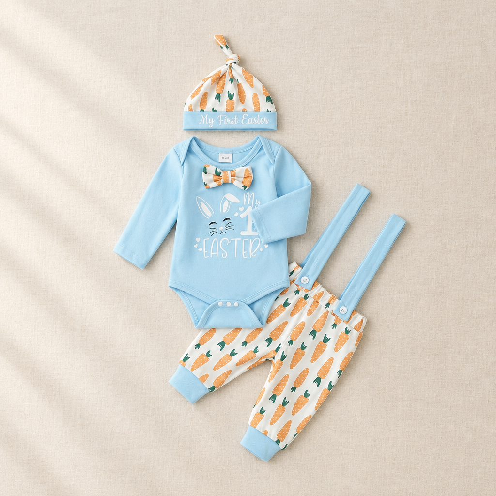Bunny & Carrot Jumpsuit Set (3 Pieces)
