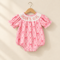 Bow Print Bubble-Sleeve Romper