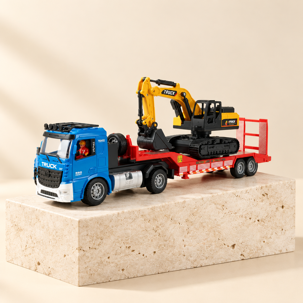 Diecast Trailer Truck & Excavator Set