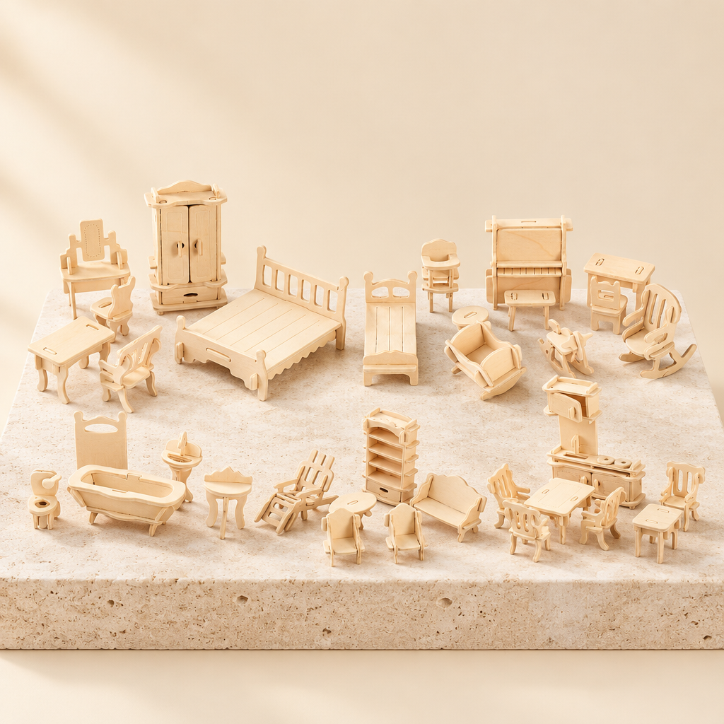 Wooden Dollhouse Furniture Kit